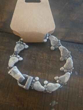 Silver-Tone Footprint Link Bracelet